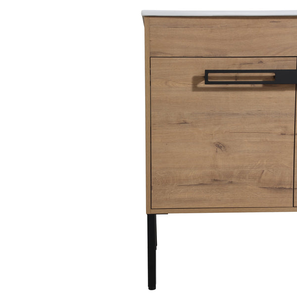 English Elm 30 30 Inch Freestanding Bathroom Vanity Cabinet Dual-Install Wall or Floor, Soft-Close Doors, Metal Handles, Adjustable Shelf, Feet Included W999104320