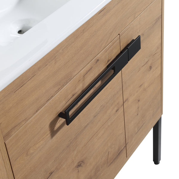 English Elm 30 30 Inch Freestanding Bathroom Vanity Cabinet Dual-Install Wall or Floor, Soft-Close Doors, Metal Handles, Adjustable Shelf, Feet Included W999104320