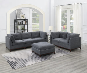 English Elm Modular Tufted Chenille Ottoman with Wood Legs for Contemporary Living Rooms B011104330