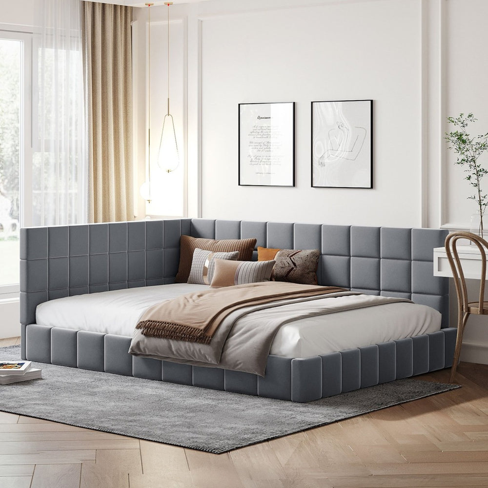 English Elm Full Size Velvet Upholstered Daybed Sofa Frame Mid-century Modern Guest Room Bed LP000715AAE-1