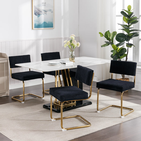 English Elm A&A Corduroy Dining Chair Set - Modern Armless Accent Side Chairs with Gold Metal Base, Tufted Beige Upholstery W114367601 W114367601