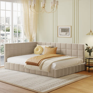 English Elm Full Size Velvet Upholstered Daybed Sofa Frame Mid-century Modern Guest Room Bed LP000715AAA