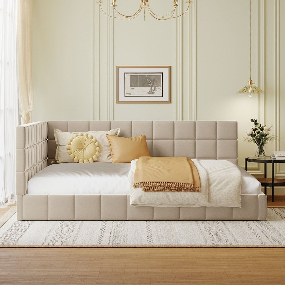 English Elm Full Size Velvet Upholstered Daybed Sofa Frame Mid-century Modern Guest Room Bed LP000715AAA