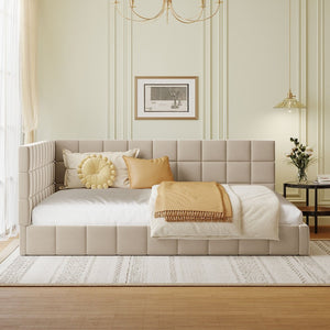 English Elm Full Size Velvet Upholstered Daybed Sofa Frame Mid-century Modern Guest Room Bed LP000715AAA