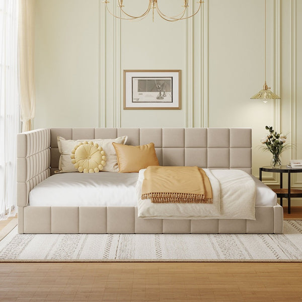 English Elm Full Size Velvet Upholstered Daybed Sofa Frame Mid-century Modern Guest Room Bed LP000715AAA