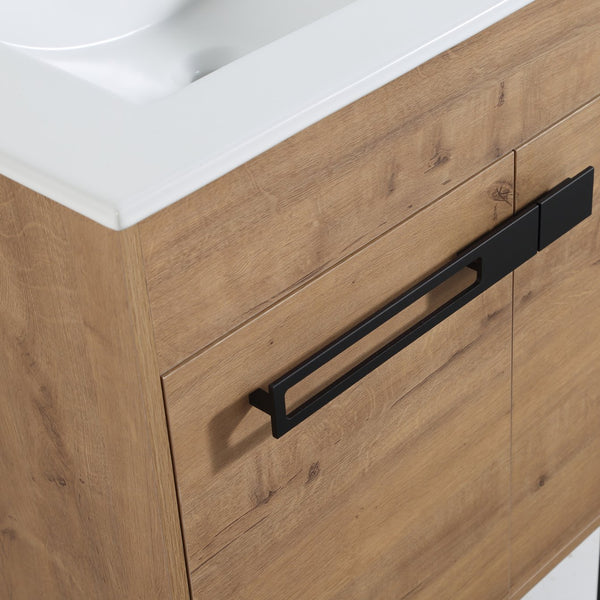 English Elm 24 24 Inch Bathroom Vanity with Ceramic Sink, Freestanding or Wall-Mount, Soft-Close Doors, Storage W999S00076