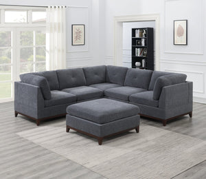 English Elm Modular Corner Wedge Sectional Unit Ash Chenille Tufted Back with Exposed Wood Legs B011104328