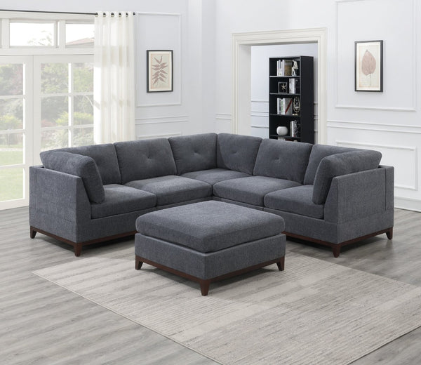 English Elm Modular Corner Wedge Sectional Unit Ash Chenille Tufted Back with Exposed Wood Legs B011104328