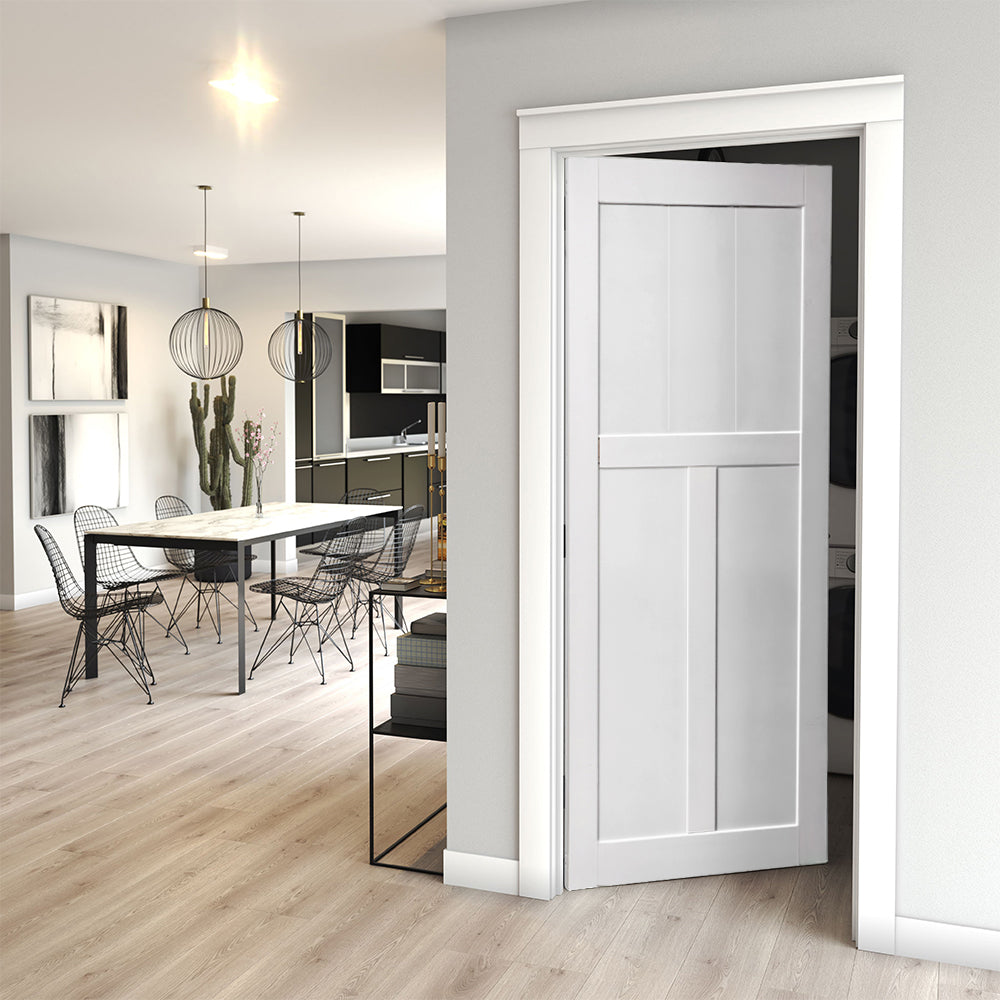 English Elm CRAZY 28" x 84" Primed Real Door Slab – 3-Layer Waterproof, Anti-Deformation, Pre-Drilled DIY Ready W936104309