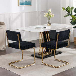 English Elm A&A Modern Armless Accent Chairs, Plush Black Corduroy, Gold Metal Base, Set Of 2 For Stylish Decor W114367601