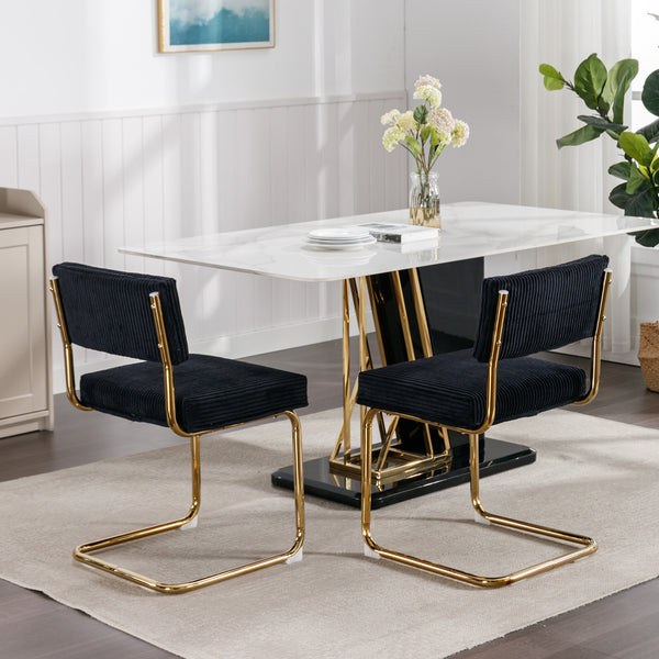 English Elm A&A Modern Armless Accent Chairs, Plush Black Corduroy, Gold Metal Base, Set Of 2 For Stylish Decor W114367601