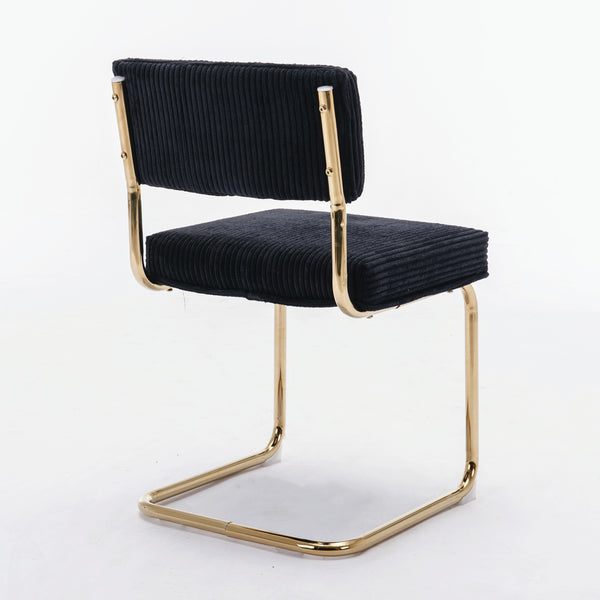 English Elm A&A Modern Armless Accent Chairs, Plush Black Corduroy, Gold Metal Base, Set Of 2 For Stylish Decor W114367601
