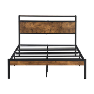 English Elm King Steel Platform Bed Wood Headboard Built-in Usb Outlet Under Storage Modern Frame W311119789