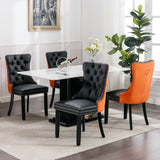 English Elm ,Nikki Collection Modern, High-End Tufted Solid Wood Contemporary Pu and Velvet Upholstered Dining Chair With Wood Legs Nailhead Trim 2- Piece s Set，Black+Orange, Sw2101Bo