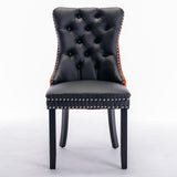 Tufted Dining Chairs 2-Pack, Black/Orange, Wood Legs, Nailhead Trim