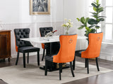 English Elm ,Nikki Collection Modern, High-End Tufted Solid Wood Contemporary Pu and Velvet Upholstered Dining Chair With Wood Legs Nailhead Trim 2- Piece s Set，Black+Orange, Sw2101Bo