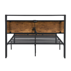 English Elm King Steel Platform Bed Wood Headboard Built-in Usb Outlet Under Storage Modern Frame W311119789