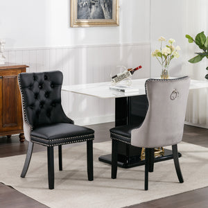 English Elm A&A Modern Nikki Collection Tufted Dining Chair with Solid Wood Frame, High-Rebound Cushion, Nailhead Trim Black+ Gray W114390196