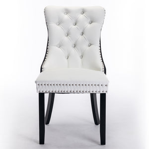 English Elm ,Nikki Collection Modern,High-End Tufted Solid Wood Contemporary Pu and Velvet Upholstered Dining Chair With Wood Legs Nailhead Trim 2 Piece s Set,White+Black, Sw2101Wb