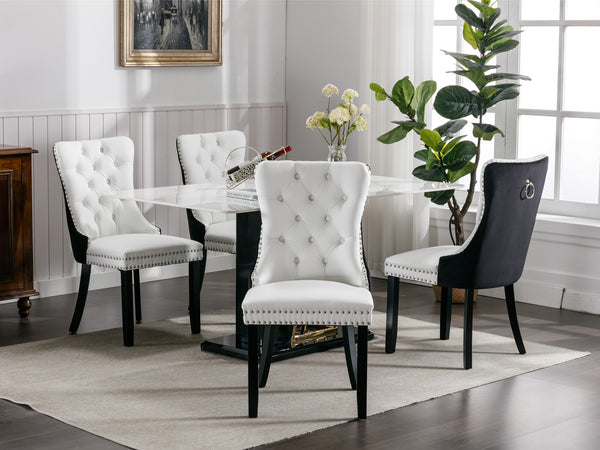 English Elm A&A Tufted Modern Dining Chair with Solid Wood Frame, High-Rebound Cushion, Nailhead Trim, Durable Design White+Black W114390195