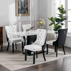 English Elm A&A Modern Nikki Collection Tufted Dining Chair with Solid Wood Frame, High-Rebound Cushion, Nailhead Trim White+Black W114390195