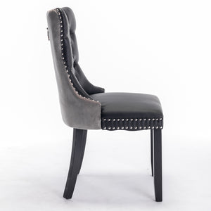 English Elm A&A Modern Nikki Collection Tufted Dining Chair with Solid Wood Frame, High-Rebound Cushion, Nailhead Trim Black+ Gray W114390196
