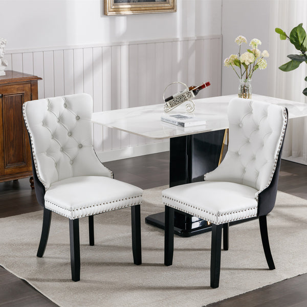 English Elm A&A Tufted Modern Dining Chair with Solid Wood Frame, High-Rebound Cushion, Nailhead Trim, Durable Design White+Black W114390195