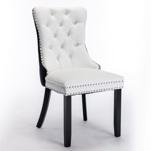 English Elm A&A Modern Nikki Collection Tufted Dining Chair with Solid Wood Frame, High-Rebound Cushion, Nailhead Trim White+Black W114390195