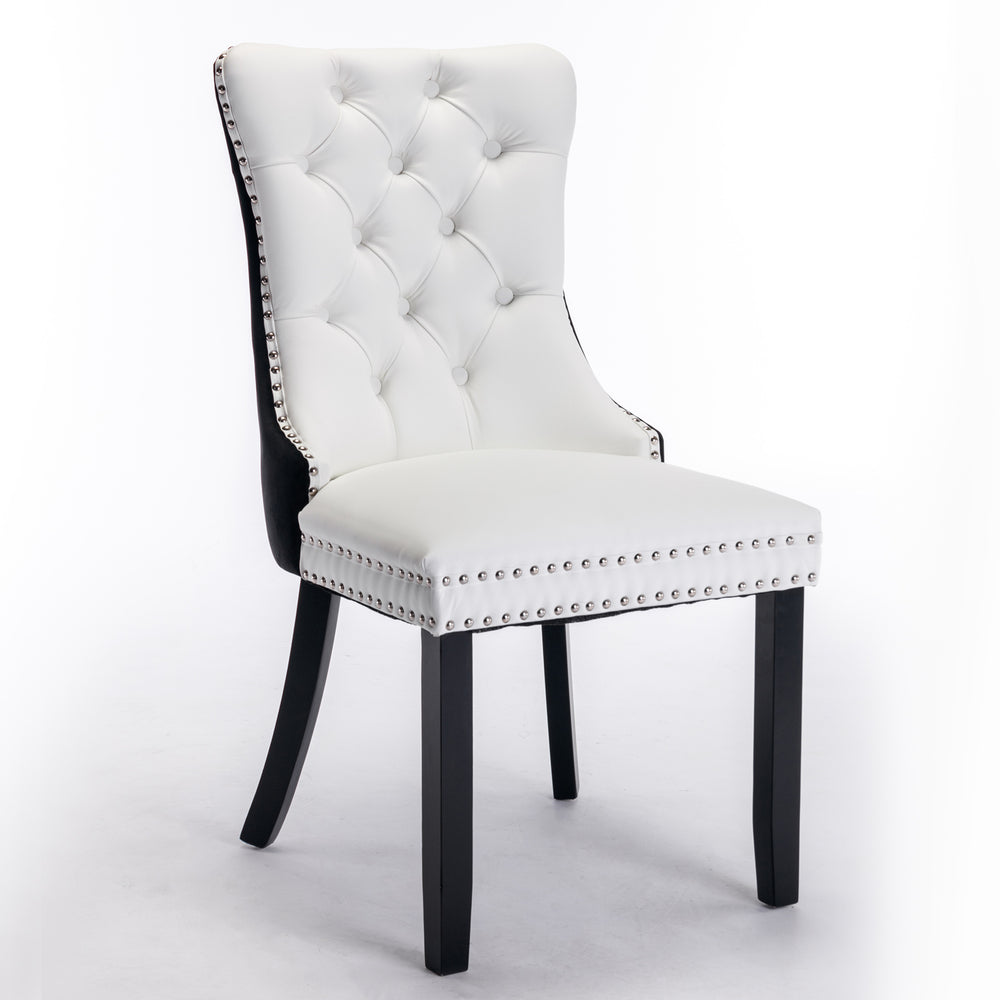 English Elm A&A Tufted Modern Dining Chair with Solid Wood Frame, High-Rebound Cushion, Nailhead Trim, Durable Design White+Black W114390195