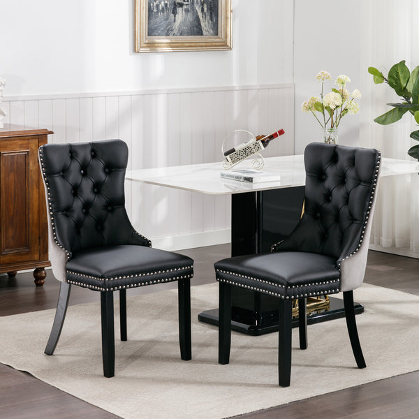 English Elm A&A Tufted Modern Dining Chair with Solid Wood Frame, High-Rebound Cushion, Nailhead Trim, Durable Design Black+ Gray W114390196
