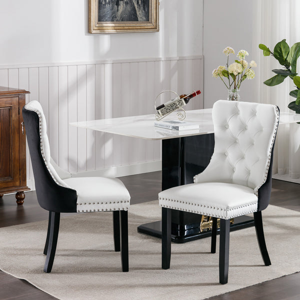 English Elm A&A Tufted Modern Dining Chair with Solid Wood Frame, High-Rebound Cushion, Nailhead Trim, Durable Design White+Black W114390195