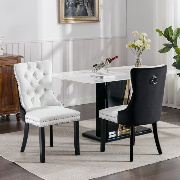 English Elm A&A Modern Nikki Collection Tufted Dining Chair with Solid Wood Frame, High-Rebound Cushion, Nailhead Trim White+Black W114390195