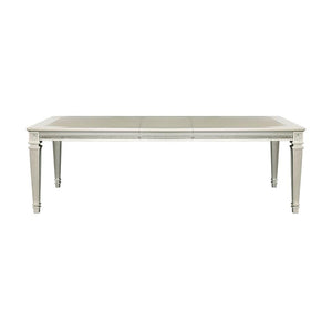 English Elm Modern Bevelle Dining Table with Extension Leaf Silver Finish Acrylic Crystal Inset Glamorous 96" B011104400
