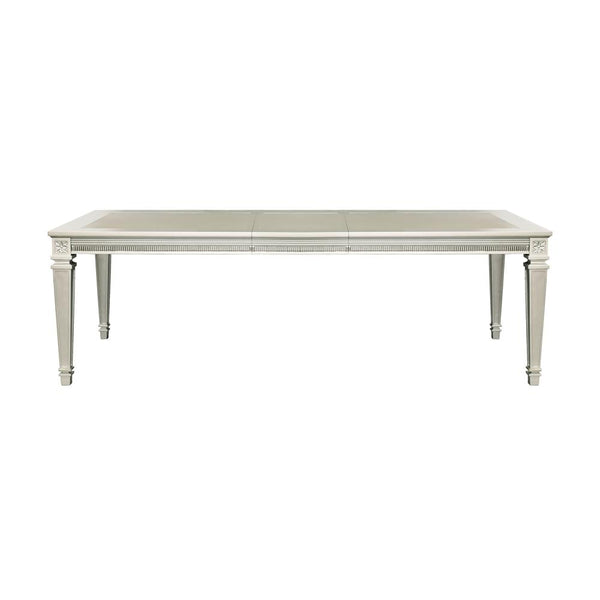 English Elm Modern Bevelle Dining Table with Extension Leaf Silver Finish Acrylic Crystal Inset Glamorous 96" B011104400