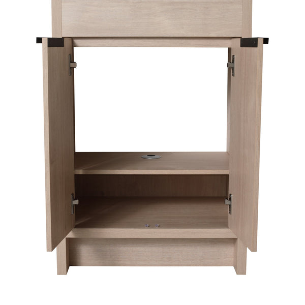 English Elm 24 Inch Freestanding Bathroom Vanity with Black Ceramic Sink, Soft-Close Doors, Plywood Base, Durable Finish (Modern) W999S00078
