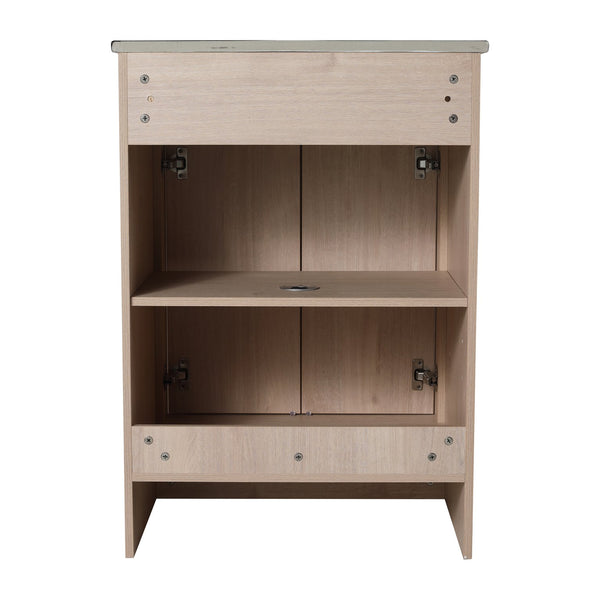 English Elm 24 Inch Freestanding Bathroom Vanity with Black Ceramic Sink, Soft-Close Doors, Plywood Base, Durable Finish (Modern) W999S00078