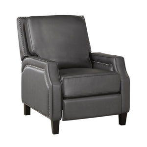 English Elm Push Back Reclining Chair Gray Faux Leather with Nailhead Trim Transitional Push-Back Comfort Recliner B011104413