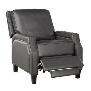 English Elm Push Back Reclining Chair Gray Faux Leather with Nailhead Trim Transitional Push-Back Comfort Recliner B011104413