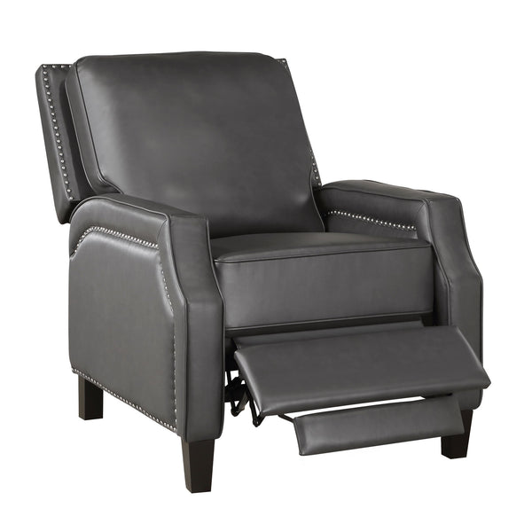 English Elm Push Back Reclining Chair Gray Faux Leather with Nailhead Trim Transitional Push-Back Comfort Recliner B011104413