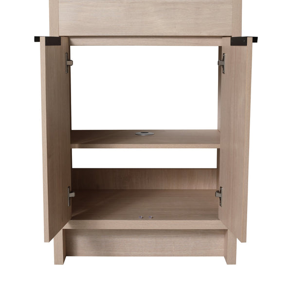 English Elm 24 Inch Freestanding Bathroom Vanity with Black Ceramic Sink, Soft-Close Doors, Plywood Base, Durable Finish (Modern) W999S00078