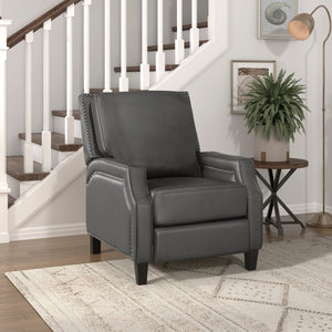 English Elm Push Back Reclining Chair Gray Faux Leather with Nailhead Trim Transitional Push-Back Comfort Recliner B011104413