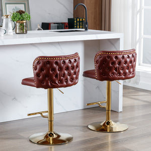 English Elm A&A Modern Swivel Barstools with Tufted Full Back, Adjustable Height PU Upholstery for Kitchen Island Burgundy W114390977