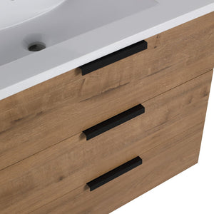 English Elm 30 Inch Bathroom Vanity With Resin Sink - Wall-Mounted, Soft-Closing Drawers, Modern Oak Finish W999S00080