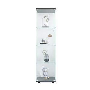 English Elm Glass Display Cabinet 4-Shelf Floor Curio with Tempered Glass Door, Sturdy Large Capacity Showcase Black W1806P197872