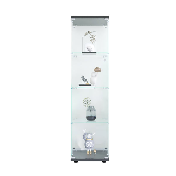 English Elm Glass Display Cabinet 4-Shelf Floor Curio with Tempered Glass Door, Sturdy Large Capacity Showcase Black W1806P197872