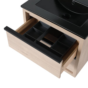 English Elm 24" Modern Bathroom Vanity With Black Ceramic Sink & 2 Soft-Close Drawers For Stylish Storage W999S00079