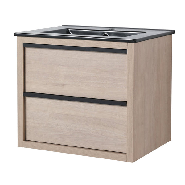 English Elm 24" Modern Bathroom Vanity With Black Ceramic Sink & 2 Soft-Close Drawers For Stylish Storage W999S00079