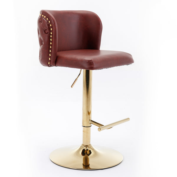 English Elm A&A Modern Swivel Barstools with Tufted Full Back, Adjustable Height PU Upholstery for Kitchen Island Burgundy W114390977