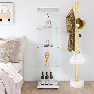 English Elm Glass Display Cabinet 4-Shelf Floor Curio with Tempered Glass Door, Sturdy Large Capacity Showcase White W1806P197873