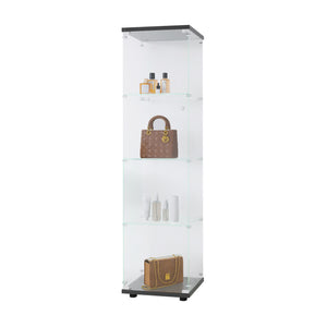 English Elm Glass Display Cabinet 4-Shelf Floor Curio with Tempered Glass Door, Sturdy Large Capacity Showcase Black W1806P197872